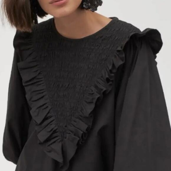 H&M Trend Conscious Short A-LIne Black Ruffle-trimmed Medium Cotton Dress - Picture 4 of 16